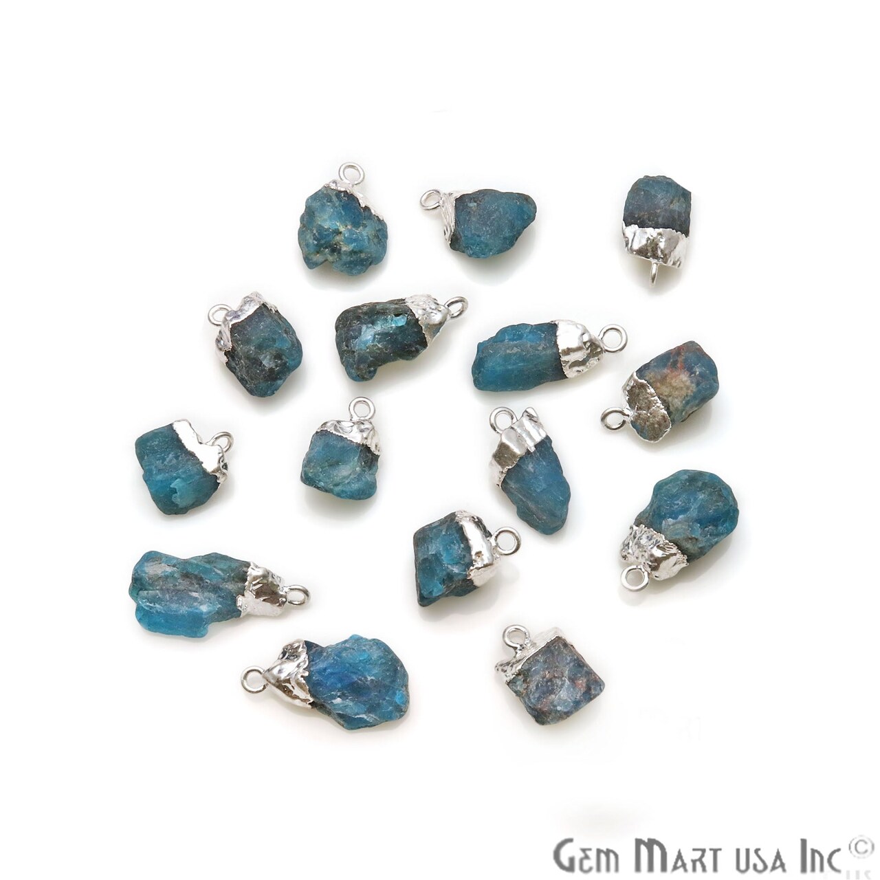 Rough Gemstone Pendant, Birthstone Raw Pendant, Silver Electroplated Connector Charms, 15x10mm (Approx), 1 pc, GemMartUSA (50470)